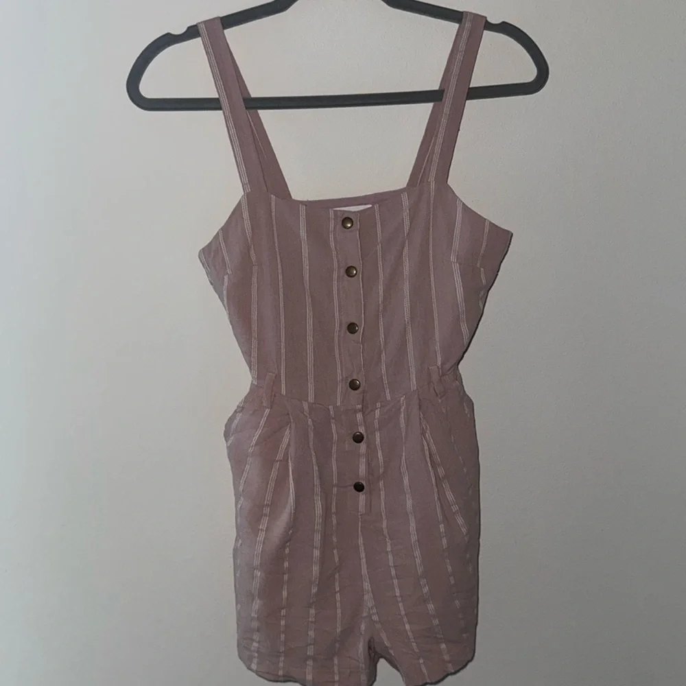 Coco + Jaimeson Snap front tencel pink white stripes‎ romper Sz S - Picture 3 of 7